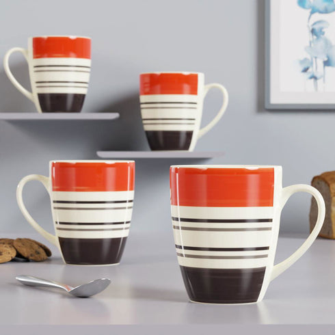 Orange Black Line Mug Set of 4 - The Earth Store - Mug Set